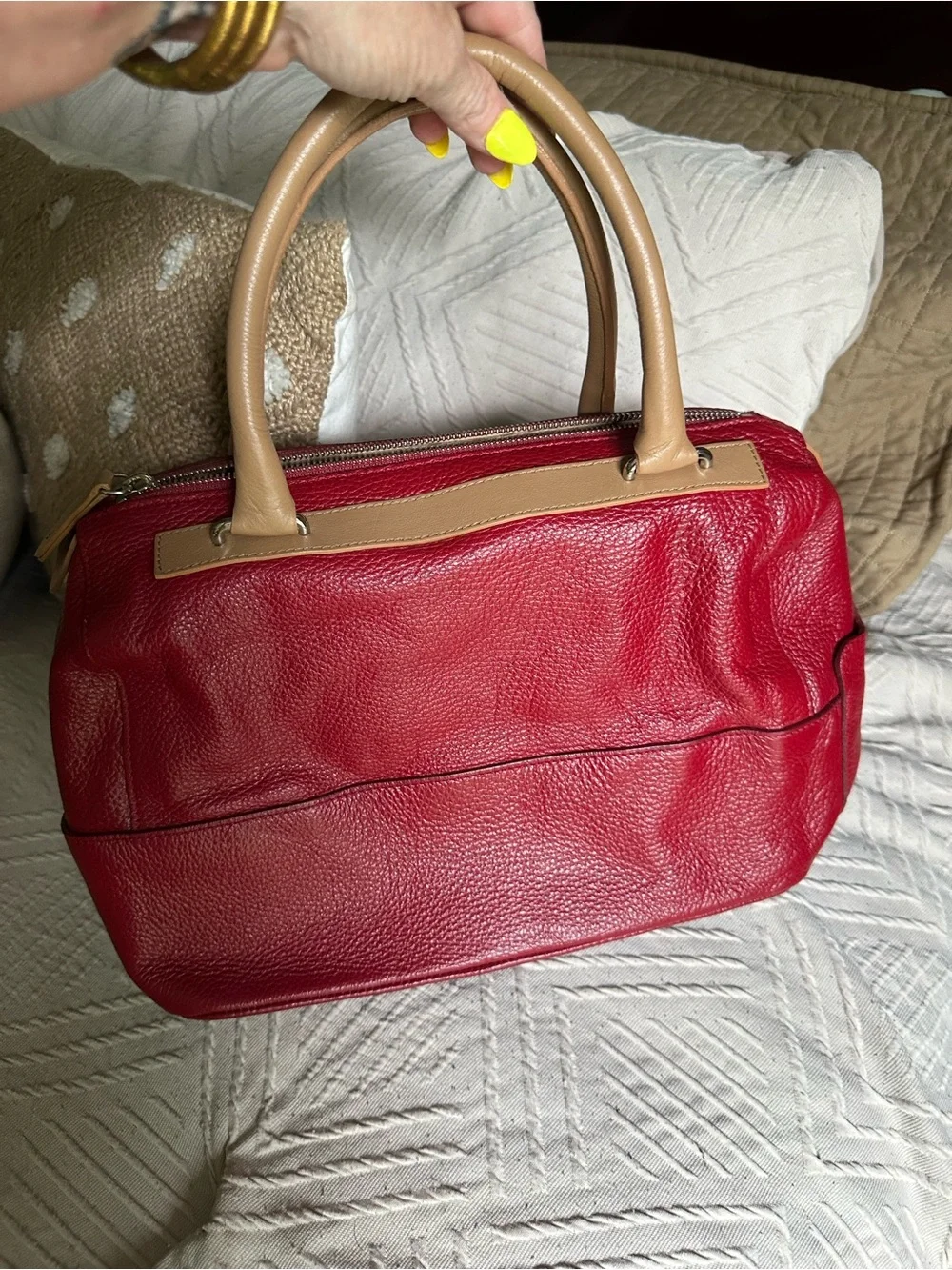 Furla Red Satchel with Tan Trim